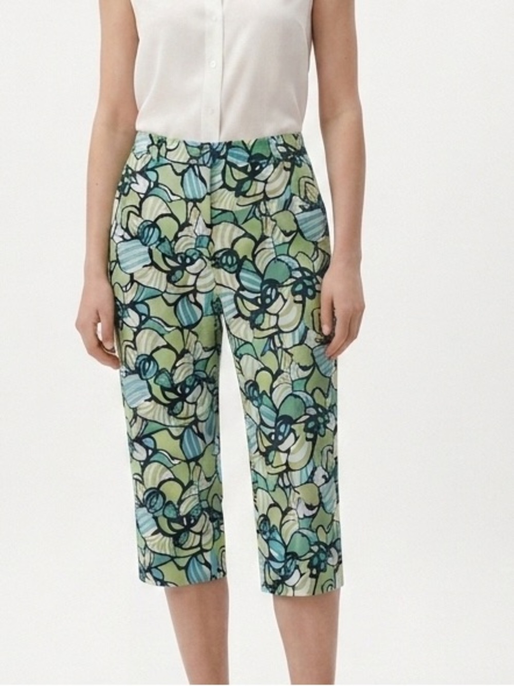 Tribal Capris Women’s Floral Print Green Teal size 10 summer Fun